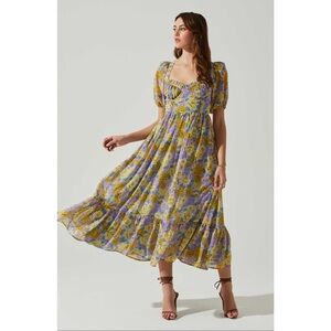 FLORAL SWEETHEART NECK MIDI DRESS